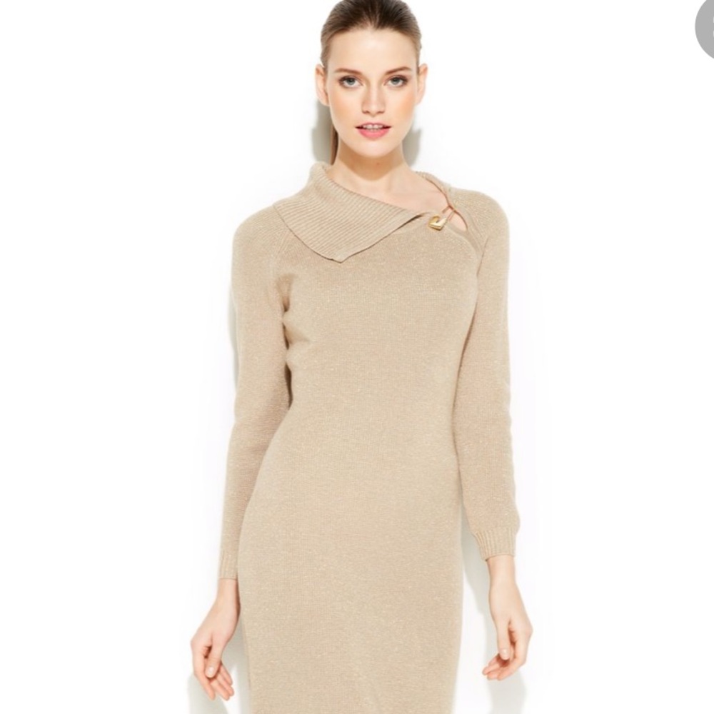 Calvin Klein Metallic FoldOver Collar Sweater-dress - Picture 2 of 9